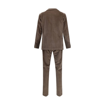 Back view of Tagliatore Brown Cotton Two-Piece Suit showing blazer and trousers in retro corduroy fabric.