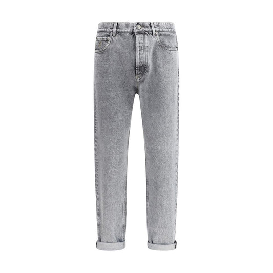 Brunello Cucinelli Gray Cotton Straight-Leg Jeans