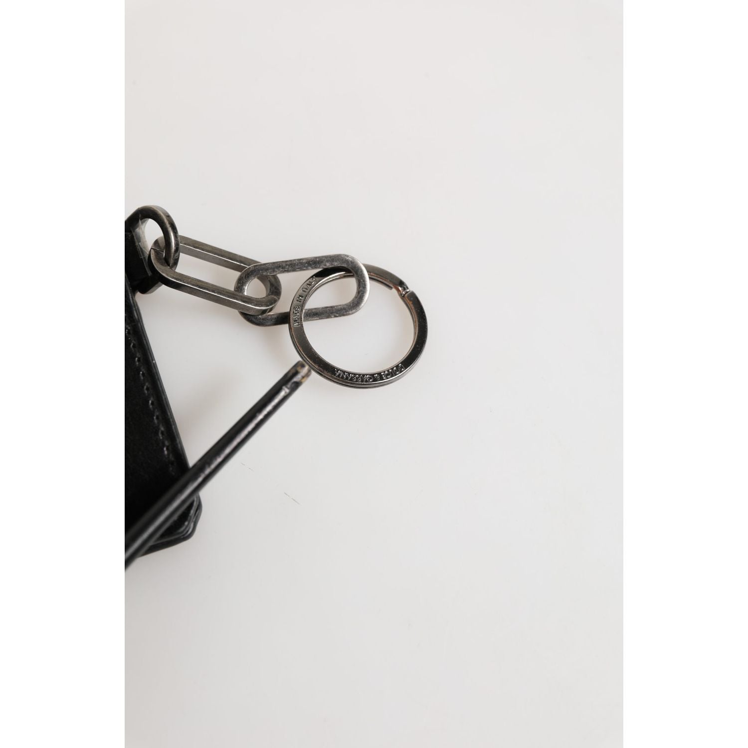 Dolce & Gabbana Black Leather Logo Embossed Key Chain Card Holder Wallet