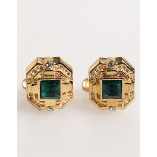 Dolce & Gabbana Emerald Green Crystal Gold Tone 925 Sterling Accessory Cufflink