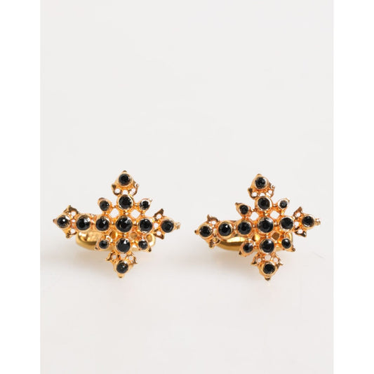 Dolce & Gabbana Gold Tone Brass Cross Crystal Men Accessory Cufflink