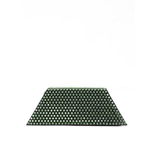 Amina Muaddi Mini Black Satin And Green Crystals Shoulder Bag