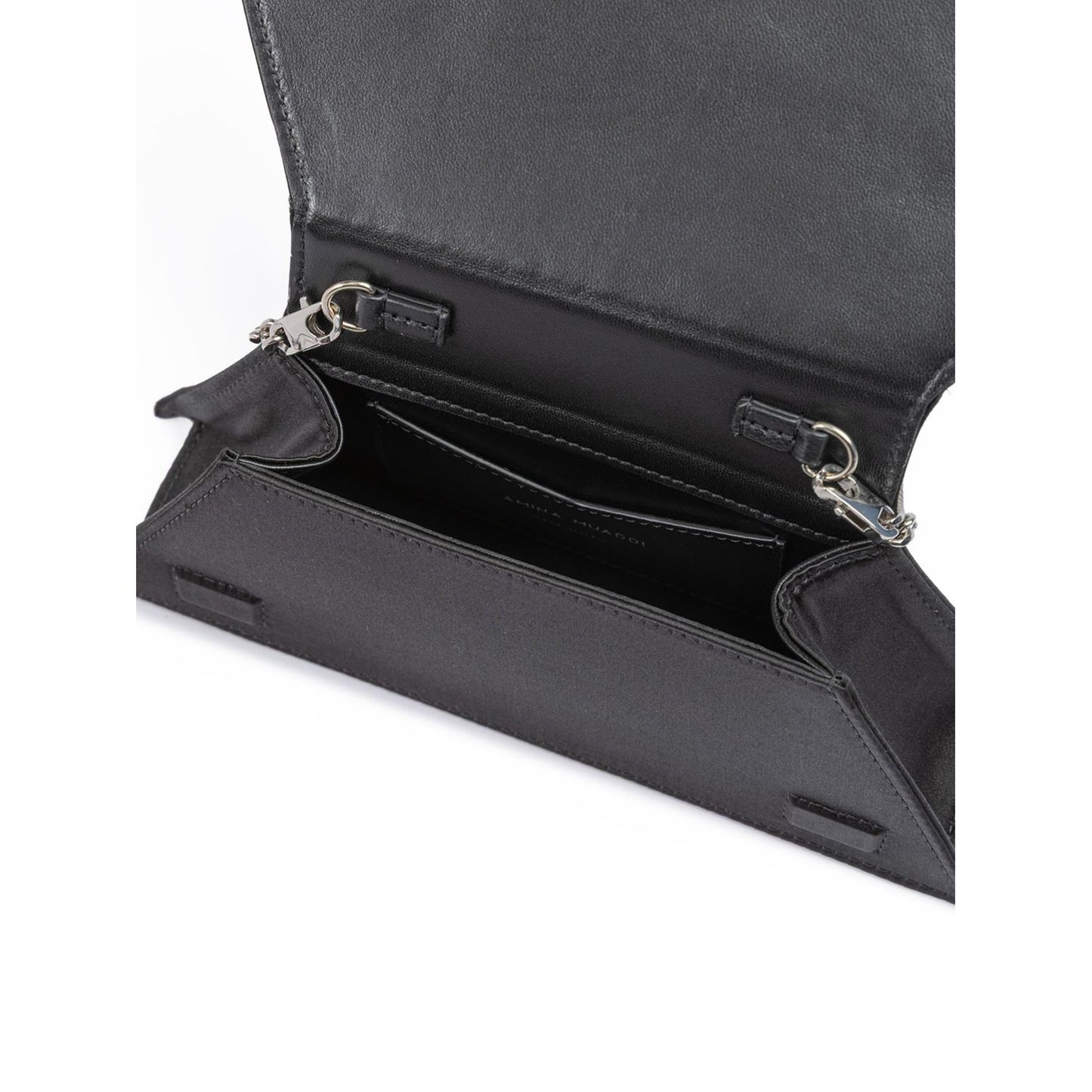 Amina Muaddi Mini Black Satin And Green Crystals Shoulder Bag