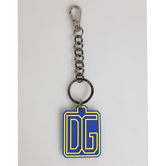 Dolce & Gabbana Blue Yellow DG Rubber Logo Silver Men Keychain Keyring