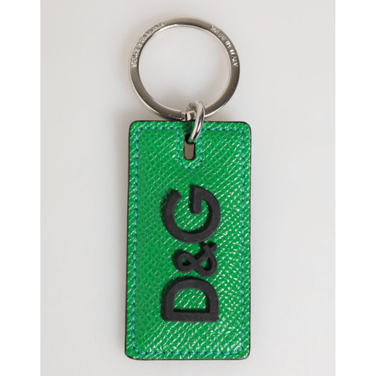 Dolce & Gabbana Green Leather Logo Metal Ring Keychain Holder Men Keyring