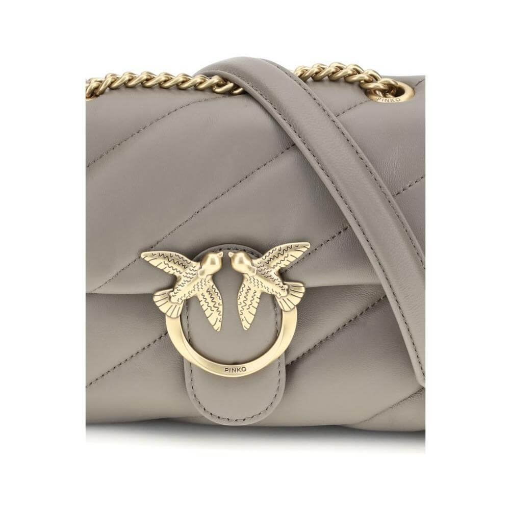 PINKO Gray Calf Leather Bos Taurus Shoulder Bag