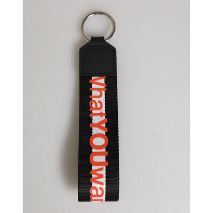 Dolce & Gabbana Black Red Logo Polyester Brass Holder Keychain Keyring