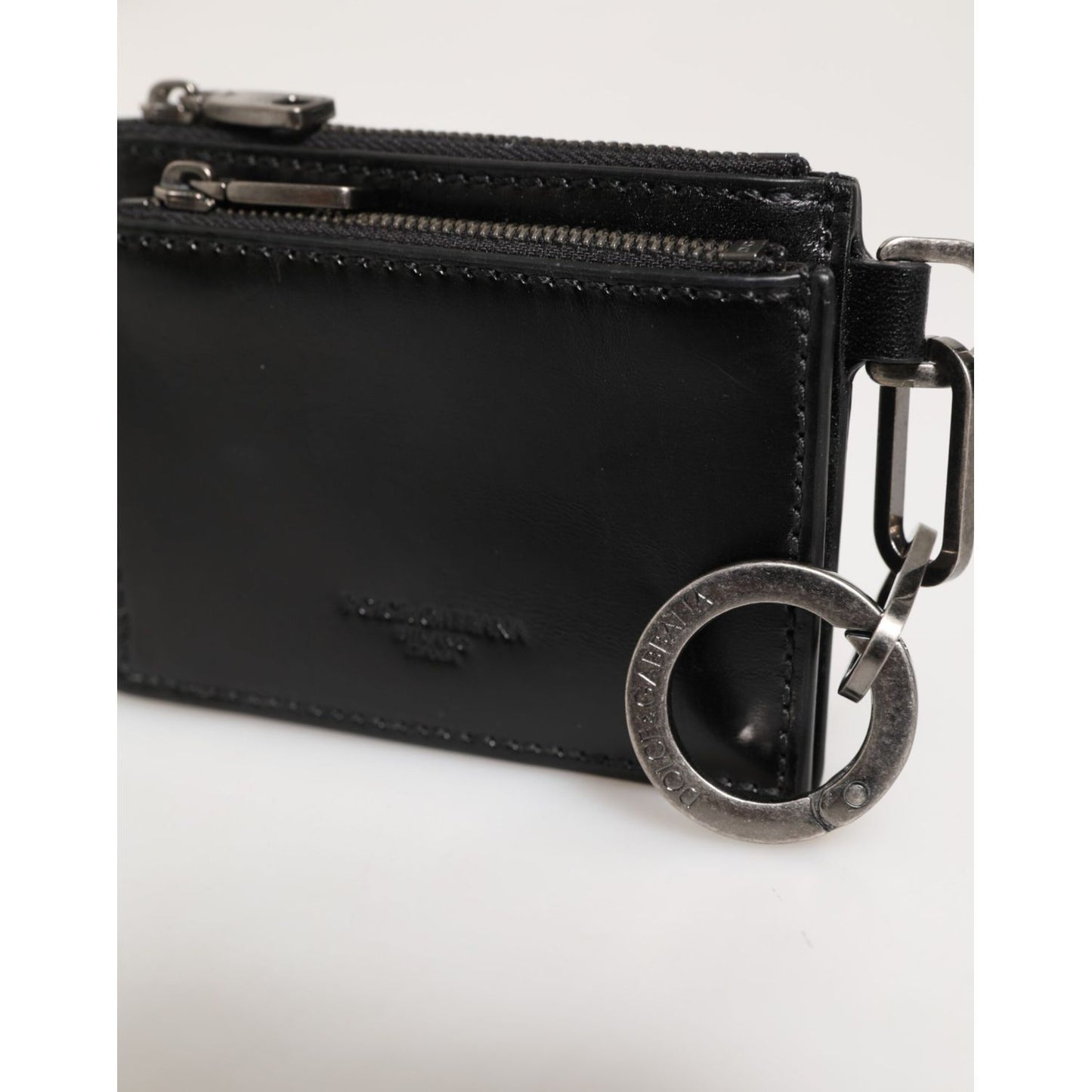 Dolce & Gabbana Black Leather Zipped Card Holder Coin Purse Keyring Wallet