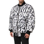 Dolce & Gabbana White Black Graffiti Logo Puffer Bomber Jacket