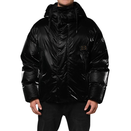 Dolce & Gabbana Black Logo Full Zip Hooded Quilted Jacket