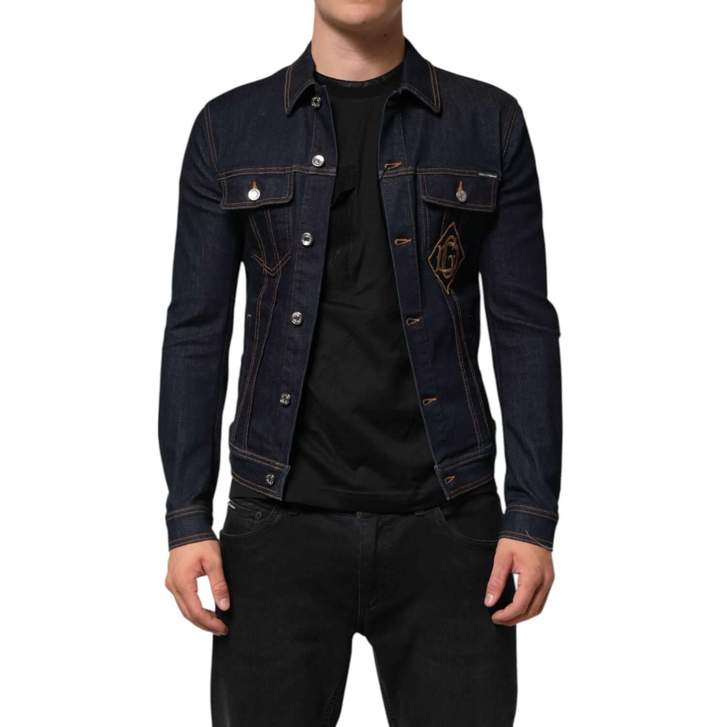 Dolce & Gabbana Indigo Blue Denim Slim Fit Logo Patch Jacket