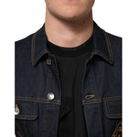 Dolce & Gabbana Indigo Blue Denim Slim Fit Logo Patch Jacket