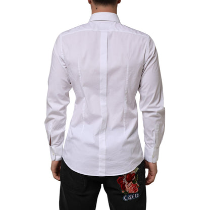 Dolce & Gabbana White Cotton GOLD Long Sleeves Formal Men Shirt