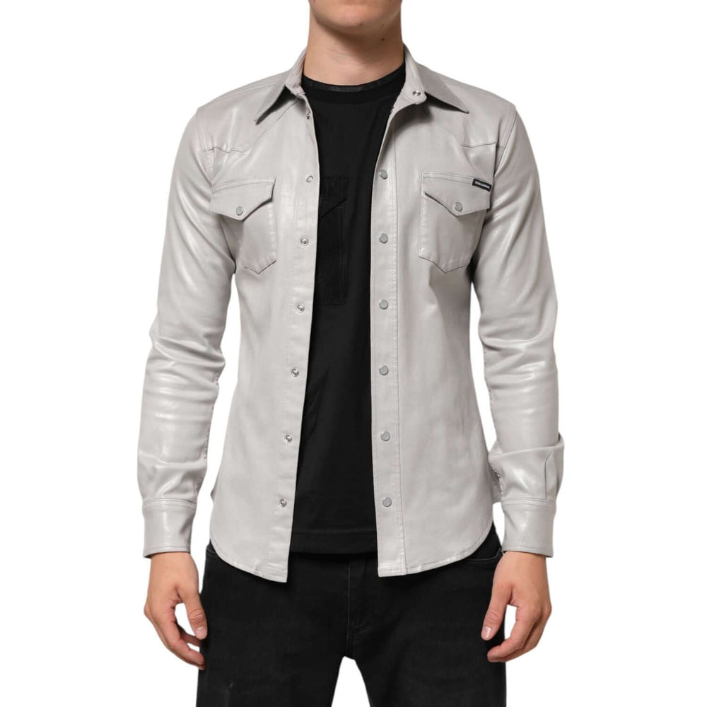 Dolce & Gabbana Metallic Gray Cotton Button Down Men Shirt
