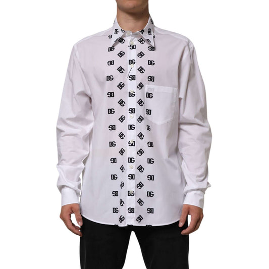 Dolce & Gabbana White Cotton Black DG Logo Long Sleeve Shirt