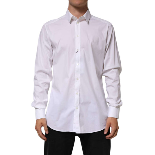 Dolce & Gabbana White Cotton GOLD Long Sleeves Formal Shirt TSH90815-43