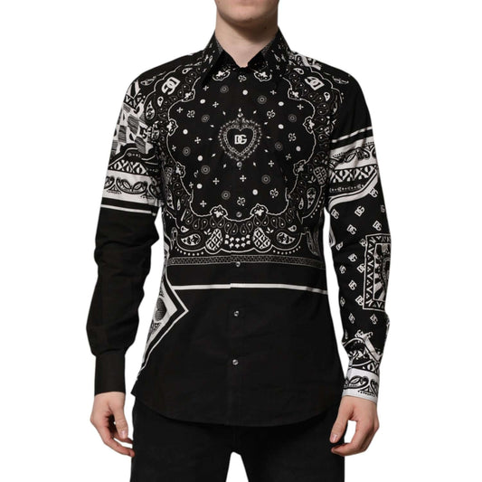Dolce & Gabbana Black Bandana Print Logo MARTINI Dress Shirt