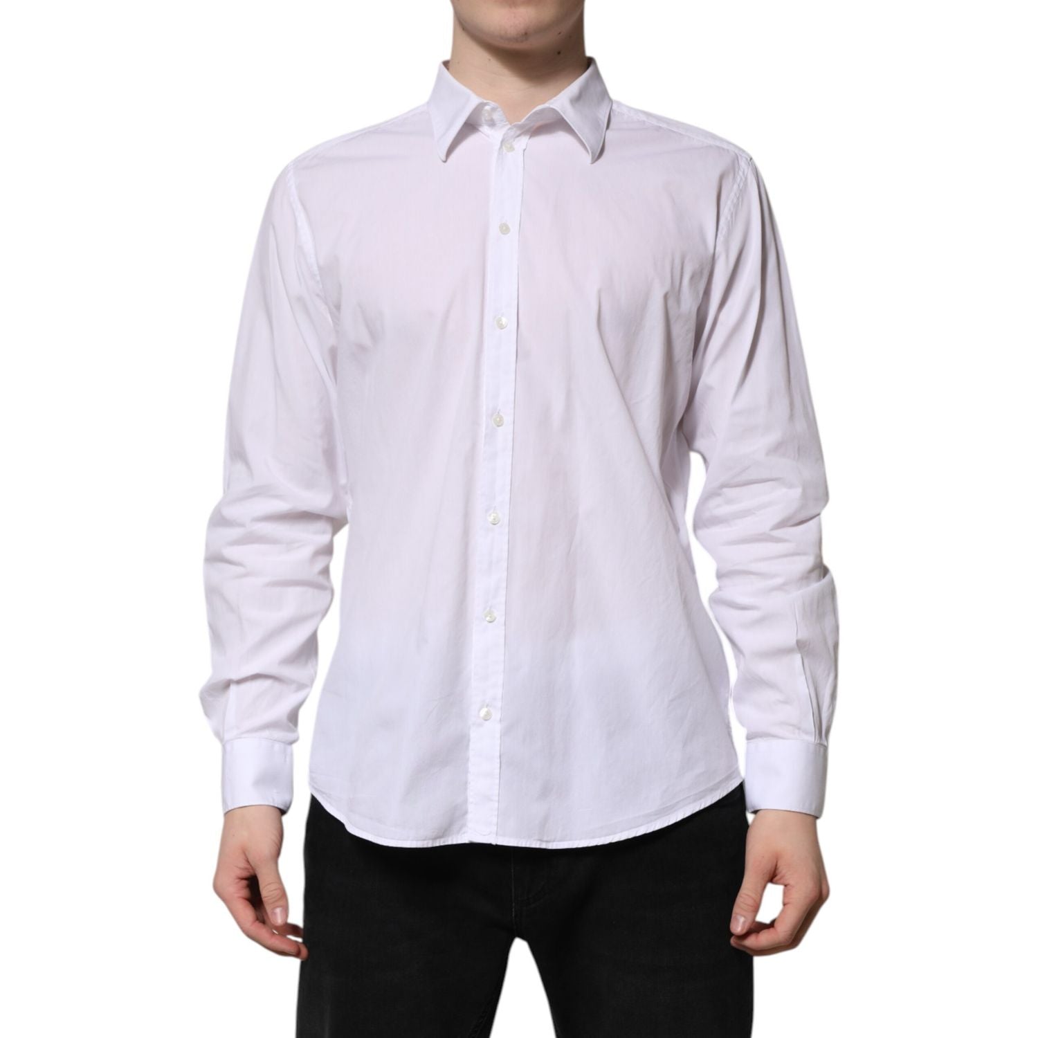 Dolce & Gabbana White Cotton STAFF Long Sleeves Forma Shirt