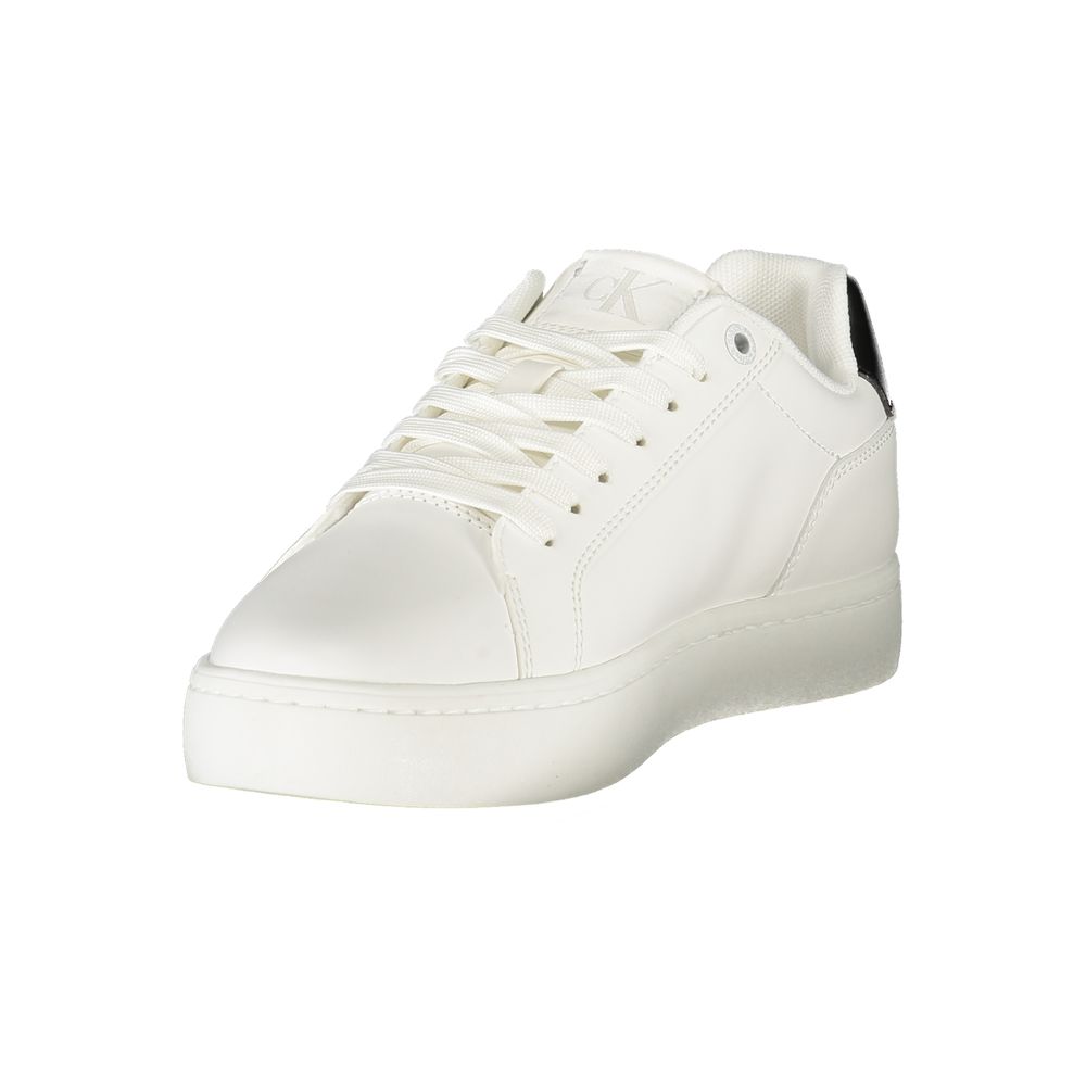 Calvin Klein White Leather Women Sneaker with black accents and removable footbed for comfort and luxury style