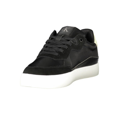 Calvin Klein Black Leather Men Sneaker with removable footbed and iconic logo for style and comfort.