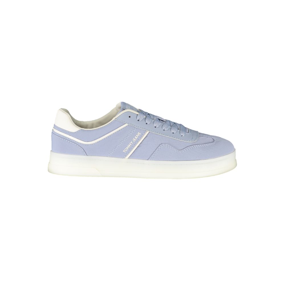 Tommy Hilfiger Blue Leather Women Sneaker with white accents, showcasing a blend of functionality and style in polyester and leather.