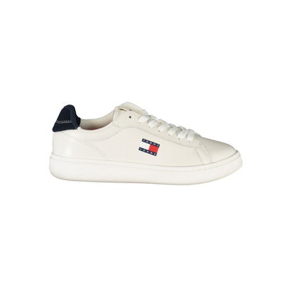 Tommy Hilfiger White Leather Women Sneaker with blue accents and logo detail