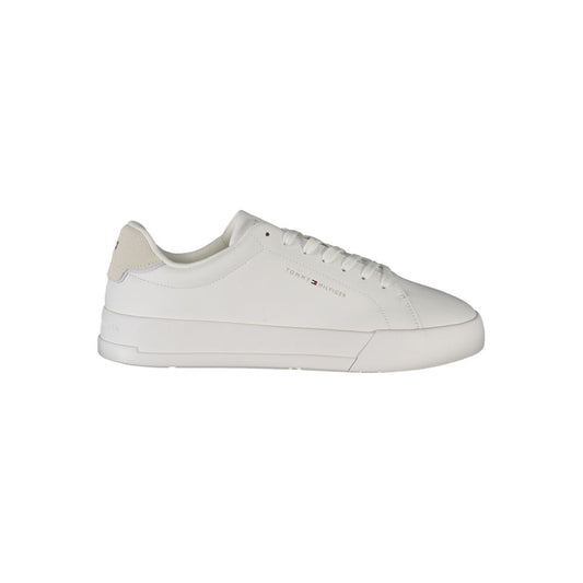 Tommy Hilfiger White Leather Men Sneaker with grey details and logo, offering casual sophistication and style.