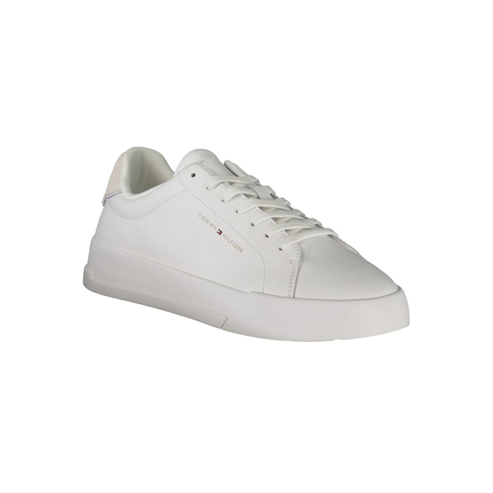 Tommy Hilfiger White Leather Men Sneaker with grey details and logo, perfect for casual sophistication and style.