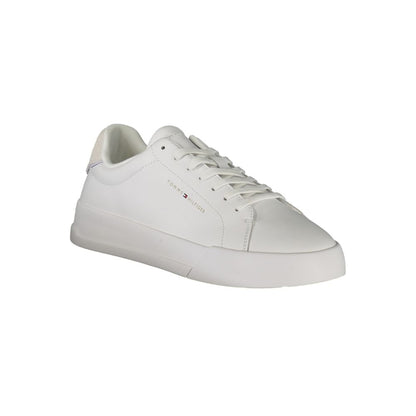 Tommy Hilfiger White Leather Men Sneaker with grey details and logo, perfect for casual sophistication and style.
