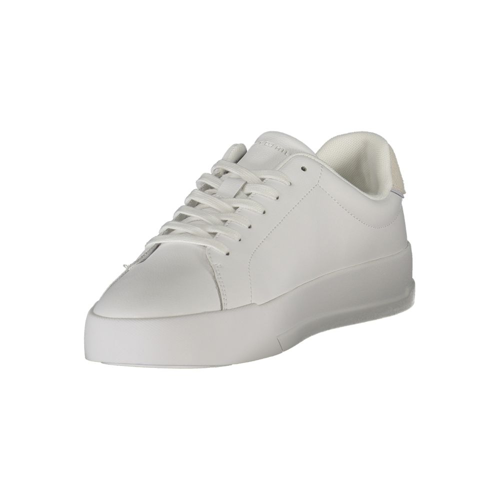 Tommy Hilfiger White Leather Men Sneaker with sleek design and grey details for casual sophistication.