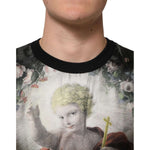 Dolce & Gabbana Black Cashmere Cherub Print Baroque Sweater