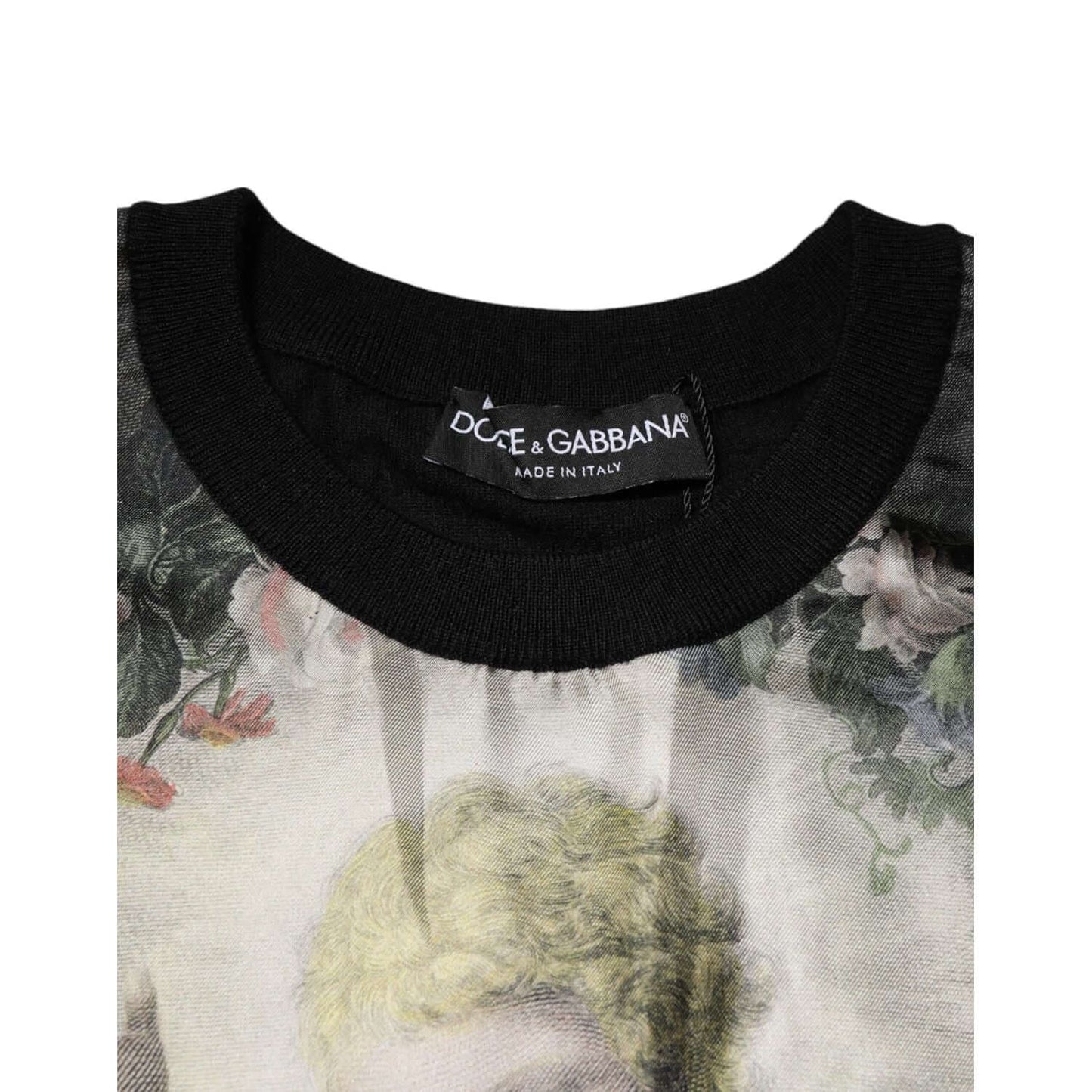Dolce & Gabbana Black Cashmere Cherub Print Baroque Sweater