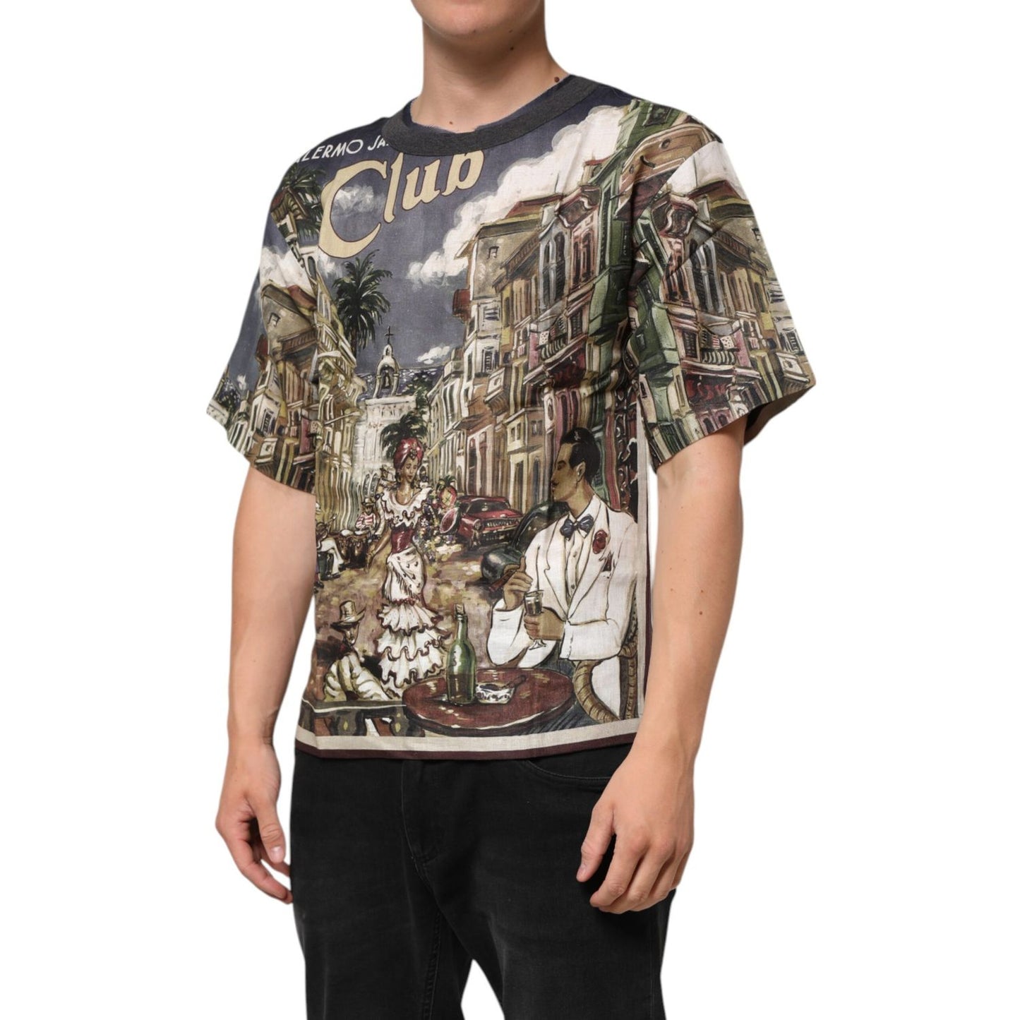 Dolce & Gabbana Palermo Jazz Club Linen Crew Neck Men T-shirt