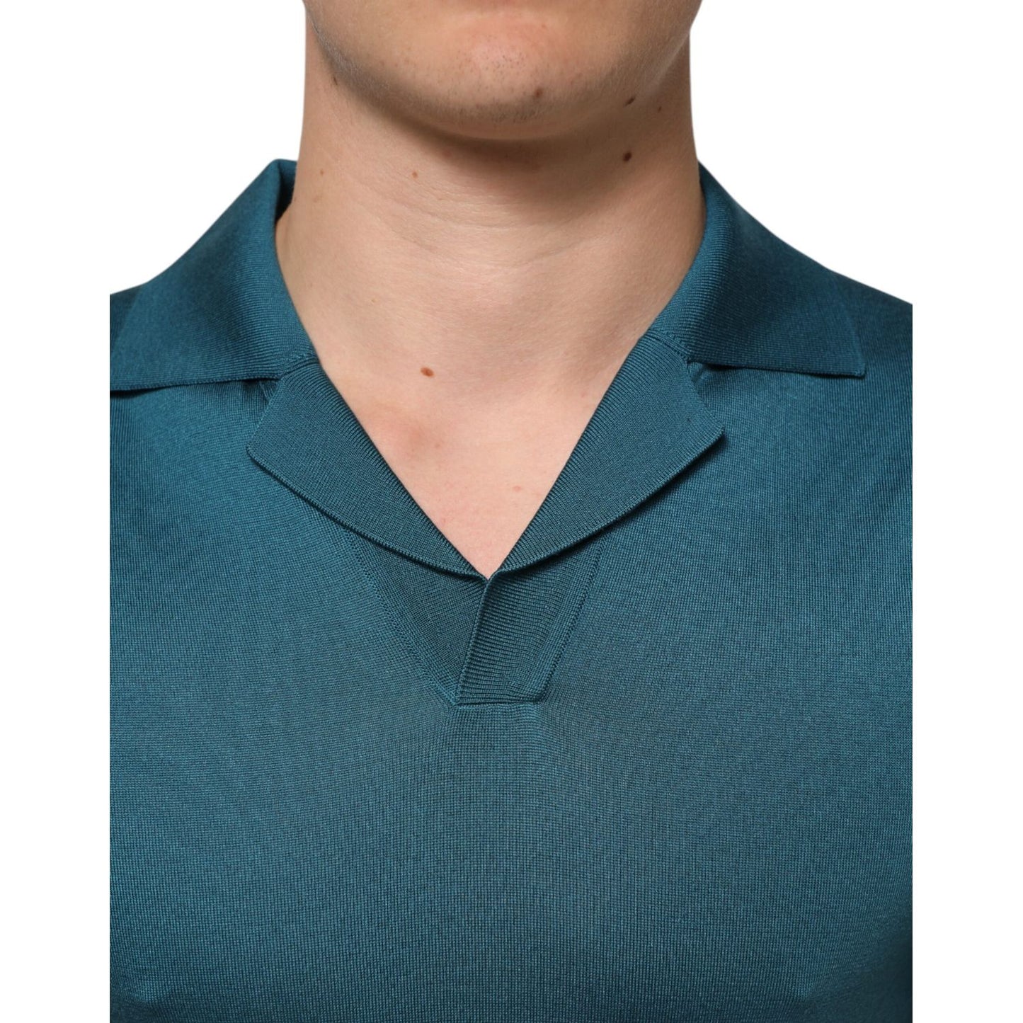 Dolce & Gabbana Teal Blue Silk Collar Short Sleeve Polo T-shirt