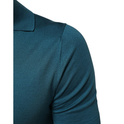 Dolce & Gabbana Teal Blue Silk Collar Short Sleeve Polo T-shirt