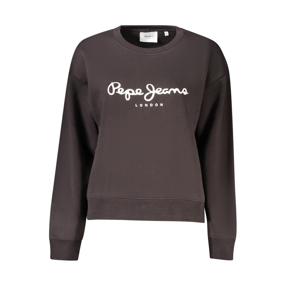 Pepe Jeans Black Cotton Women Sweater featuring long sleeves and crew neck with logo print, crafted from 70% organic cotton for eco-friendly style.