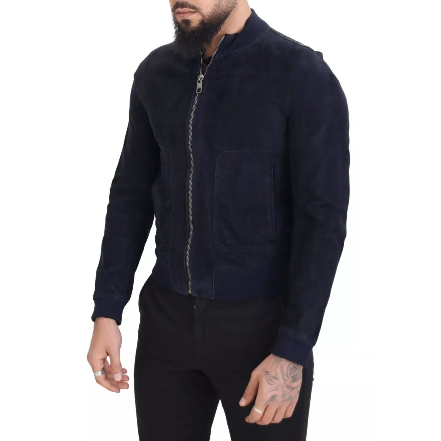 Dolce & Gabbana Dark Blue Suede Lambskin Blouson Jacket