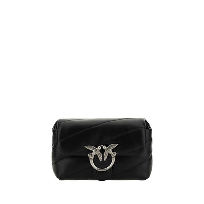 PINKO Black Calf Leather Bos Taurus Shoulder Bag