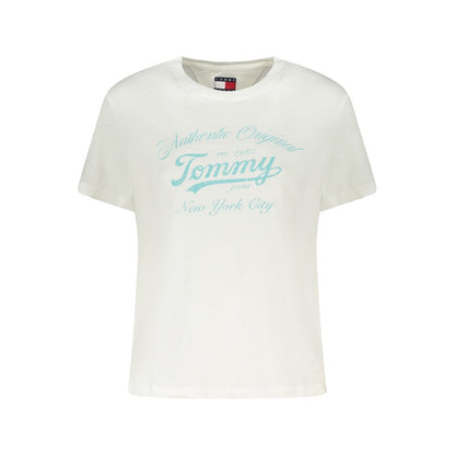Tommy Hilfiger White Cotton Women T-Shirt with logo print, short-sleeved, sustainable blend of cotton and recycled viscose.