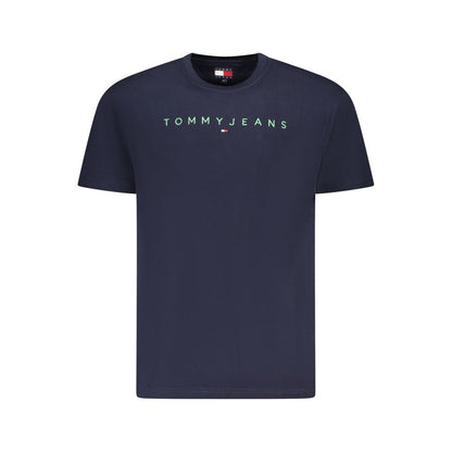 Tommy Hilfiger Blue Cotton Men T-Shirt with logo embroidery, crew neck design, made from 95% regenerative cotton for eco-friendly fashion.