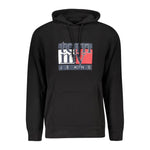 Tommy Hilfiger Black Cotton Men Sweater with logo, long-sleeved hooded design, and central pocket.