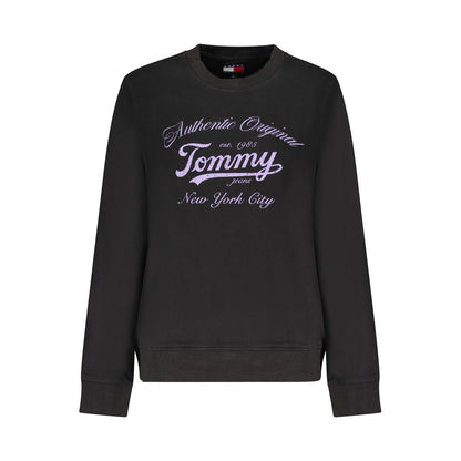 Tommy Hilfiger Black Cotton Women Sweater with long sleeves and statement print, perfect for stylish and eco-friendly fashion.