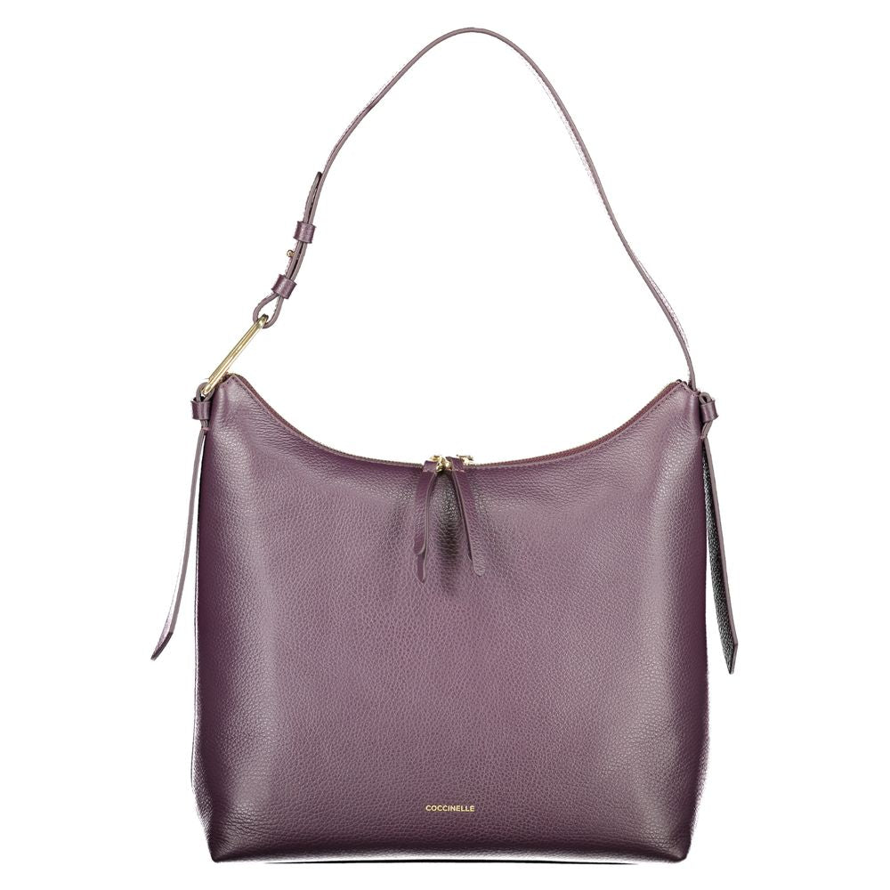 Coccinelle Purple Leather Women Handbag with adjustable strap, showcasing Italian craftsmanship and contemporary design.