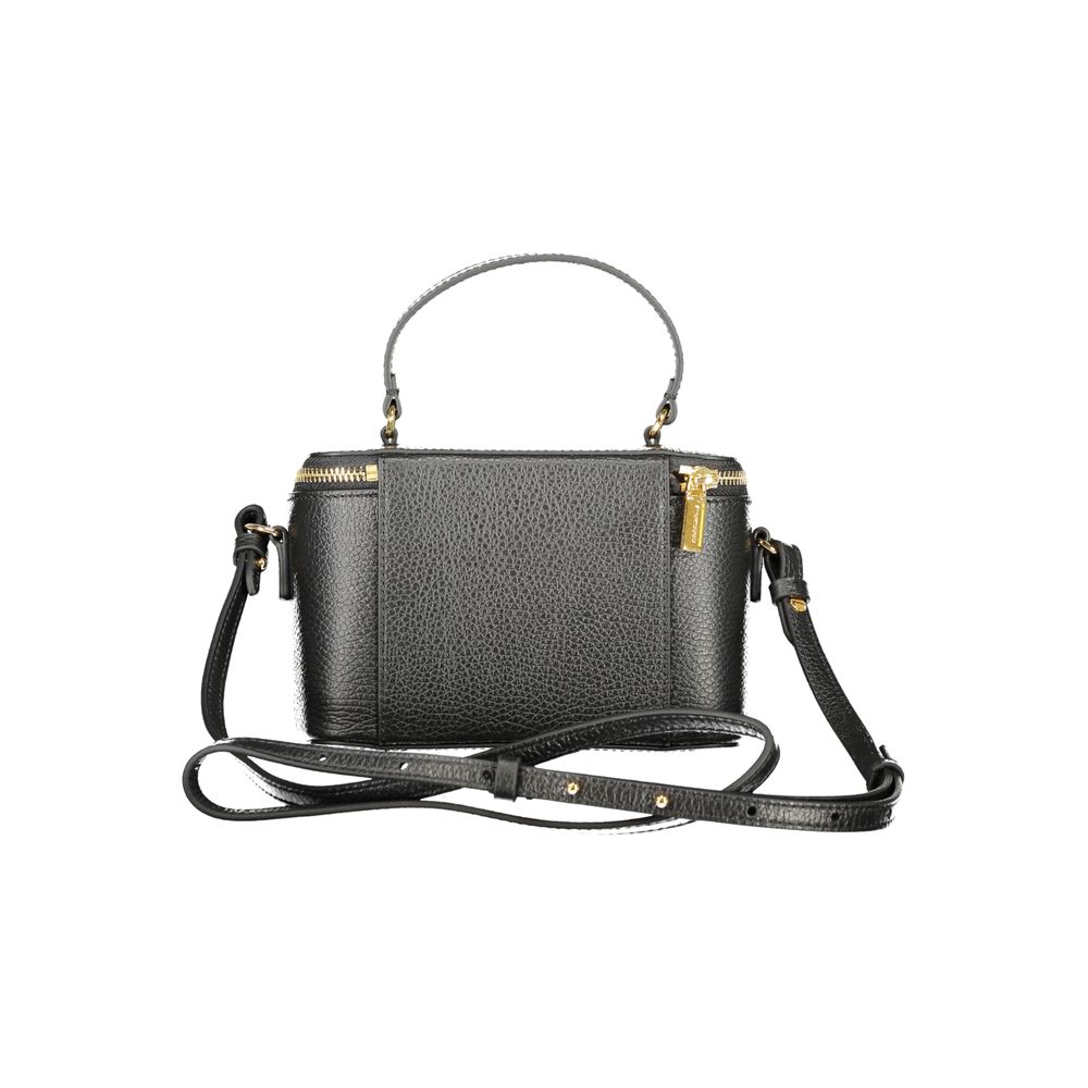 Coccinelle Black Leather Women Handbag with adjustable strap and gold zipper accents, showcasing Italian luxury style and functionality.