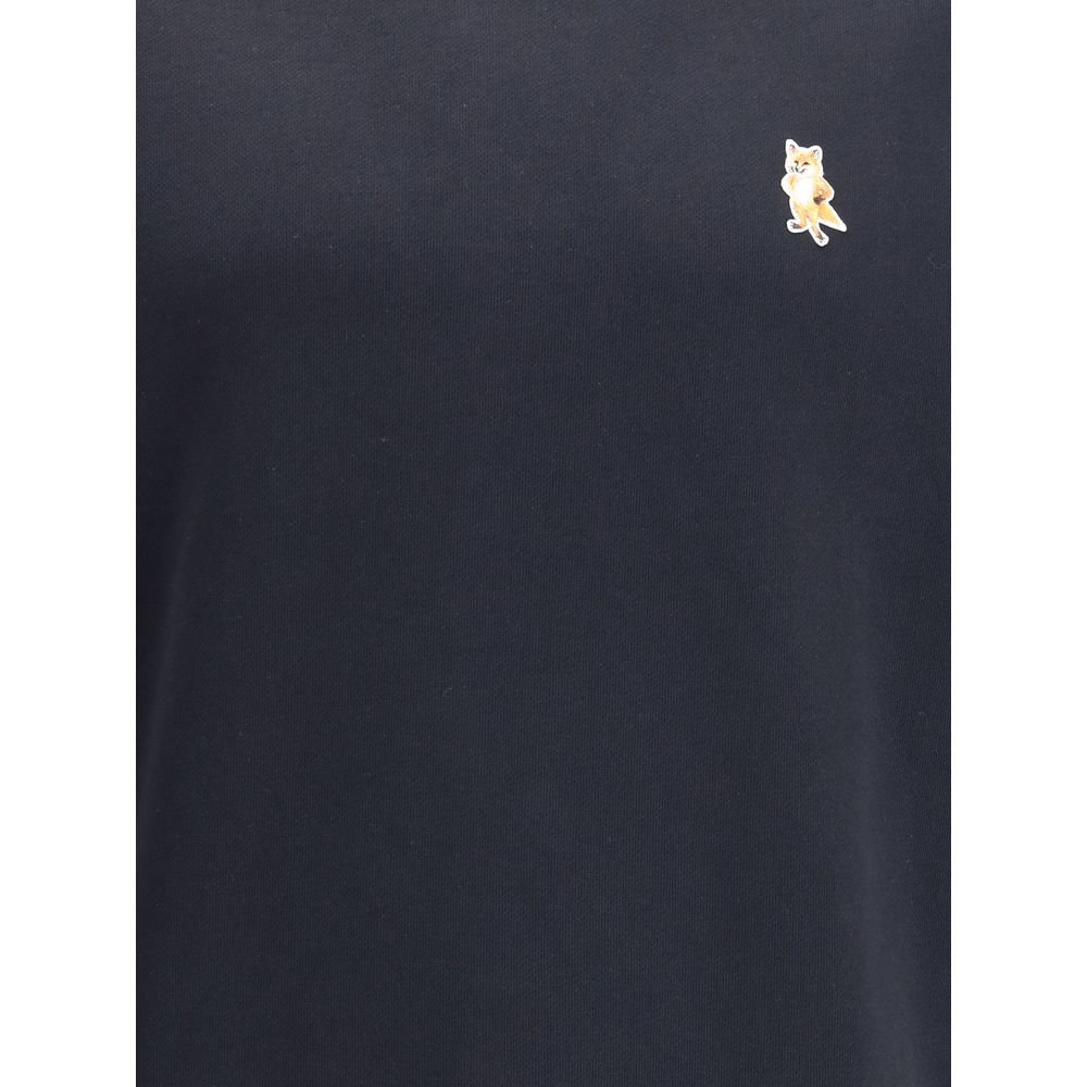 Maison Kitsuné Black Cotton Sweatshirt with embroidered Standing Fox patch on chest, featuring ribbed crew neck, cuffs, and hem.