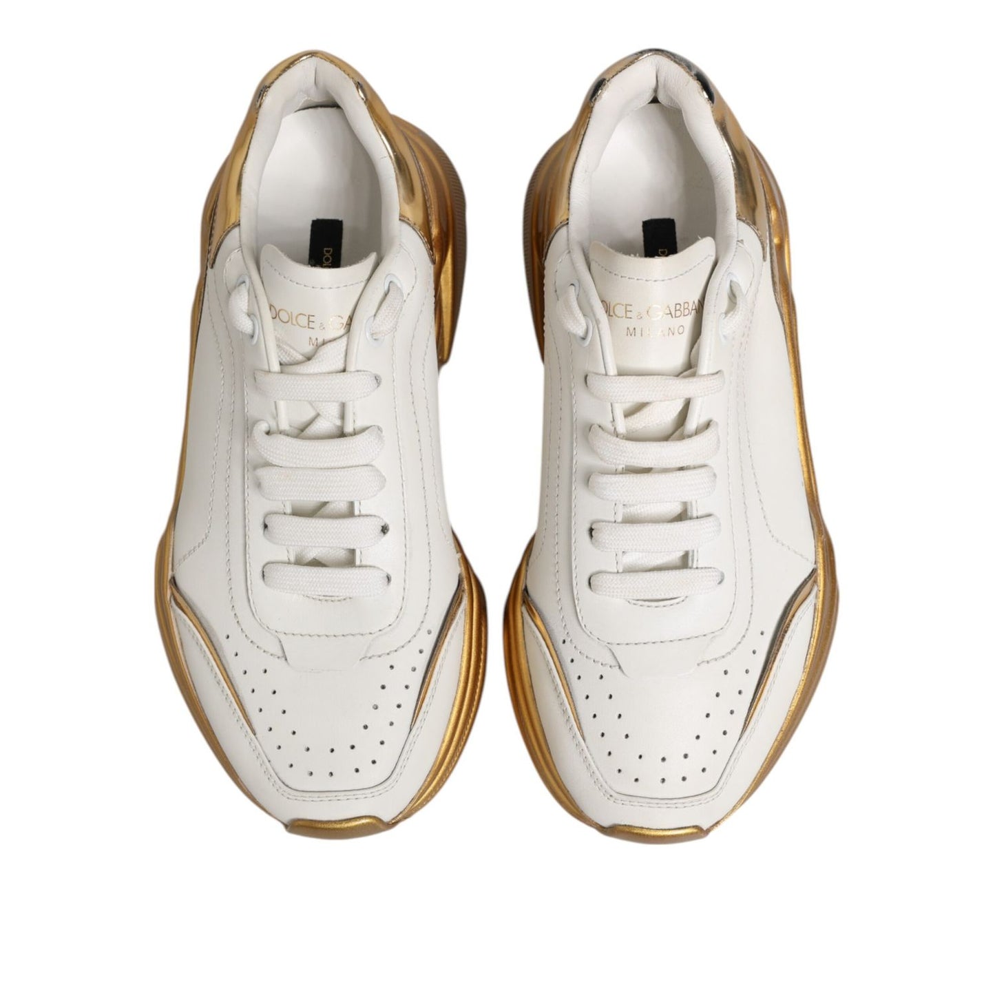 Dolce & Gabbana White Gold DAYMASTER Leather Sneakers Womens Shoes