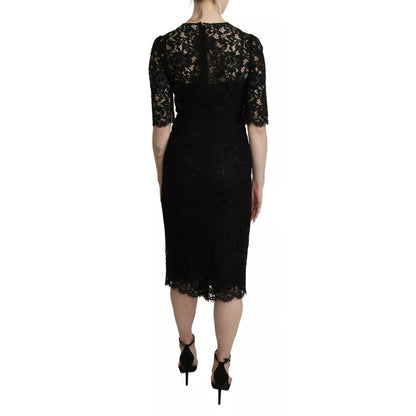 Dolce & Gabbana Black Floral Lace Sheath Knee Length Dress