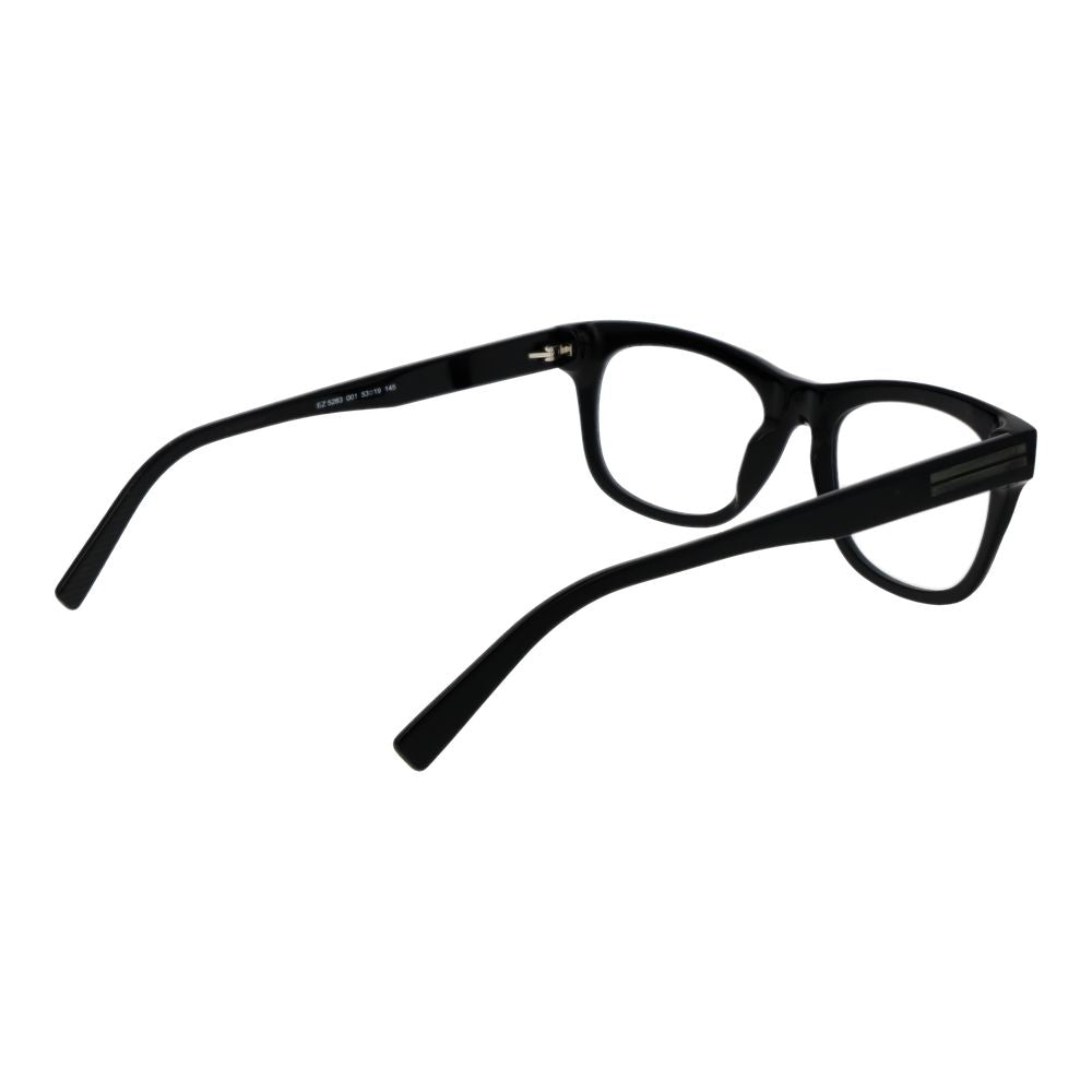 Ermenegildo Zegna Black Men Glasses Frame in acetate, oval full-rim style, size 53-19-145, with demo lenses, includes branded case.