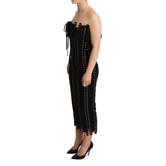 Dolce & Gabbana Black Cady Sleeveless Lace Up Bodycon Dress DR28050-36