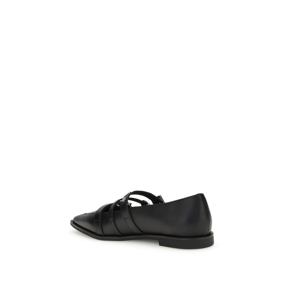 PINKO Black Calf Leather Bos Taurus Ballet Flats